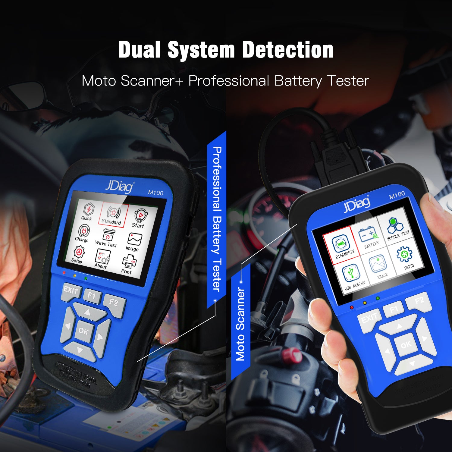 เครื่องอ่านโค้ดวินิจฉัยเครื่องสแกนรถจักรยานยนต์ OBD JDiag M100 สำหรับ Honda Kawasaki Yamaha Suzuki 