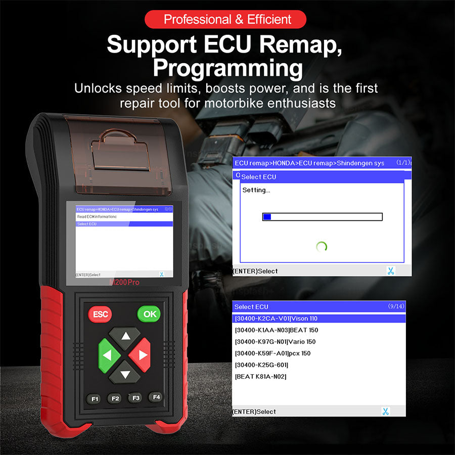 JDiag M200 Pro Diagnostic Scanner with Honda ECU Remap Universal Motorcycle Scanner Battery Tester ABS System Test Fault Codes